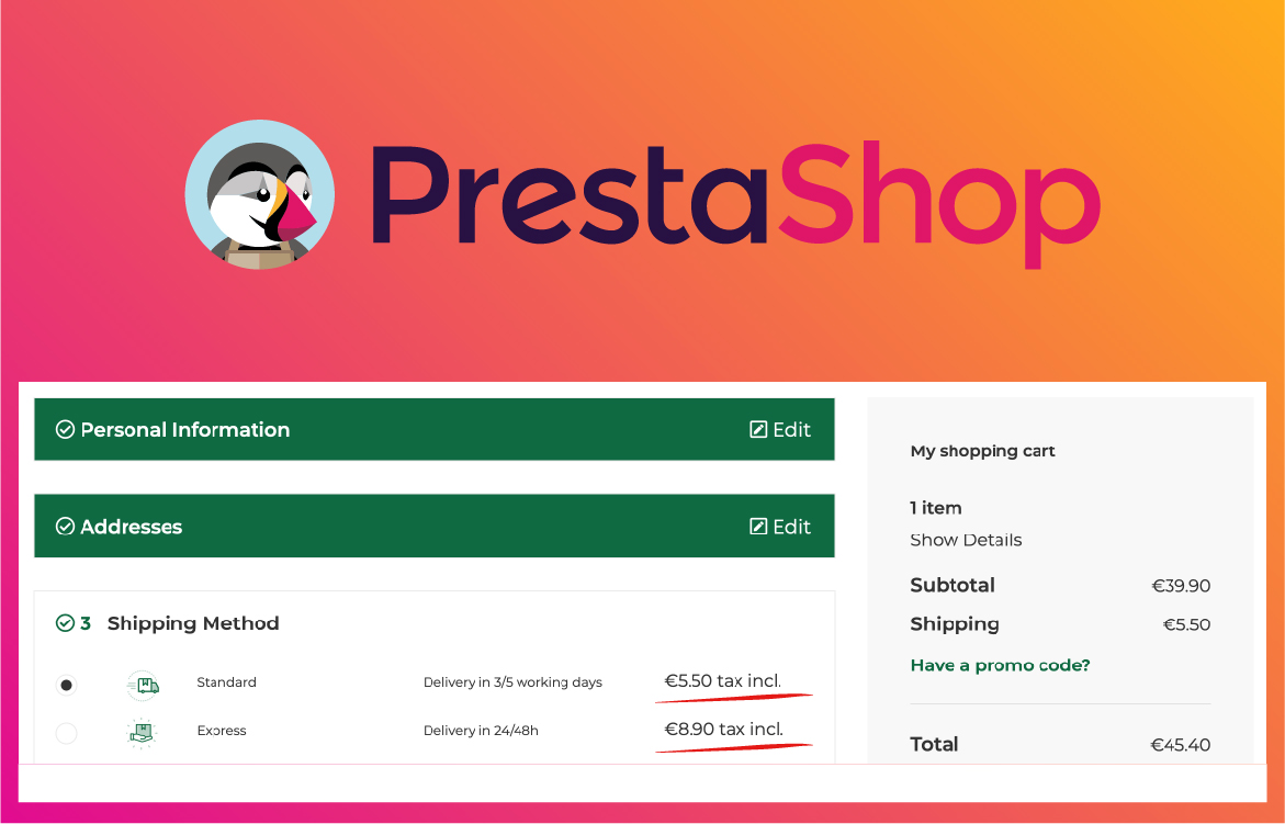 Come rimuovere l'etichetta delle tasse accanto al prezzo nell'elenco dei corrieri del checkout in PrestaShop prestashop1